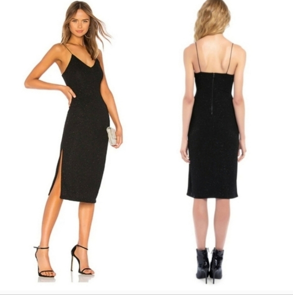 Alice + Olivia Stila Side Slit Fitted Midi Length Dress  size 6 - Picture 2 of 16